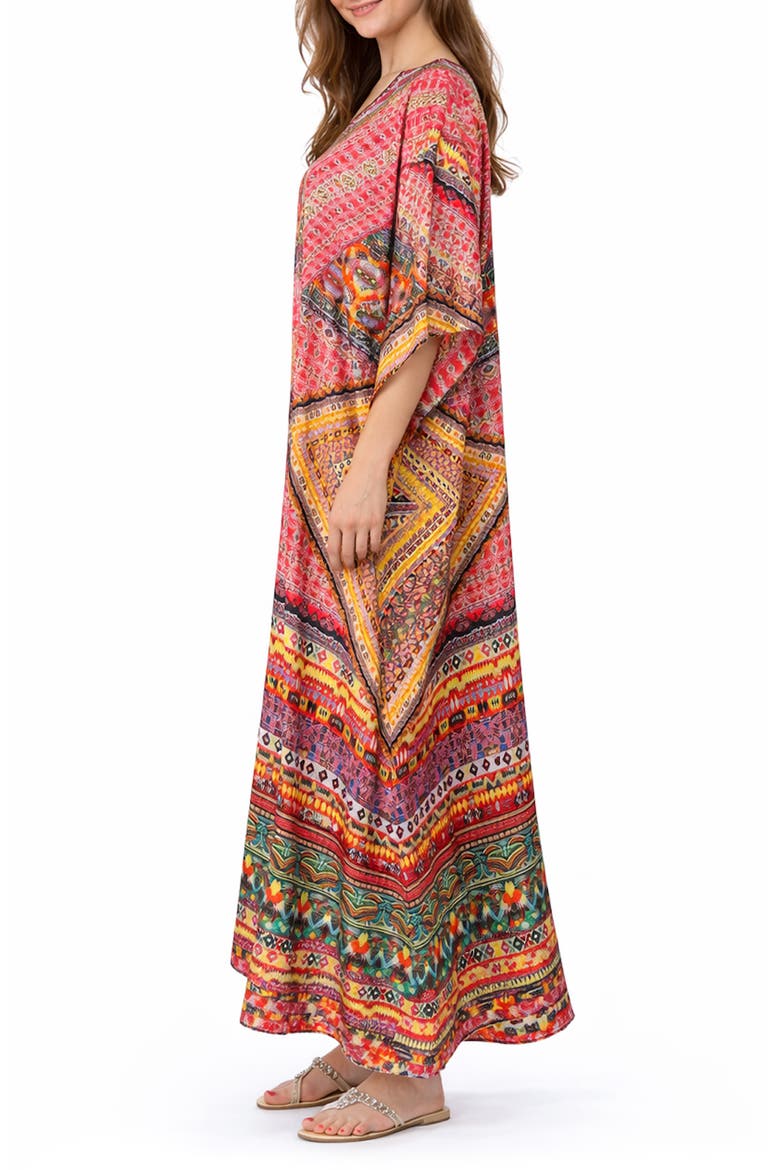Print V-Neck Maxi Caftan, Alternate, color, PINK