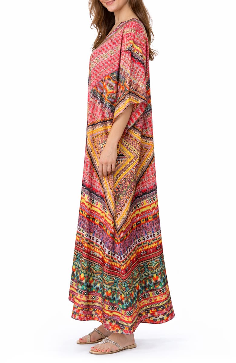 RANEES Print V-Neck Maxi Caftan, Alternate, color, 