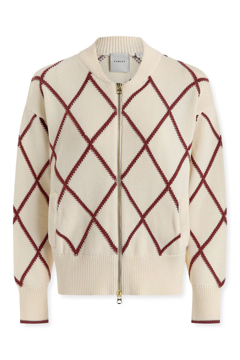 Nile Cotton Bomber Cardigan, Alternate, color, IVORY / PORT