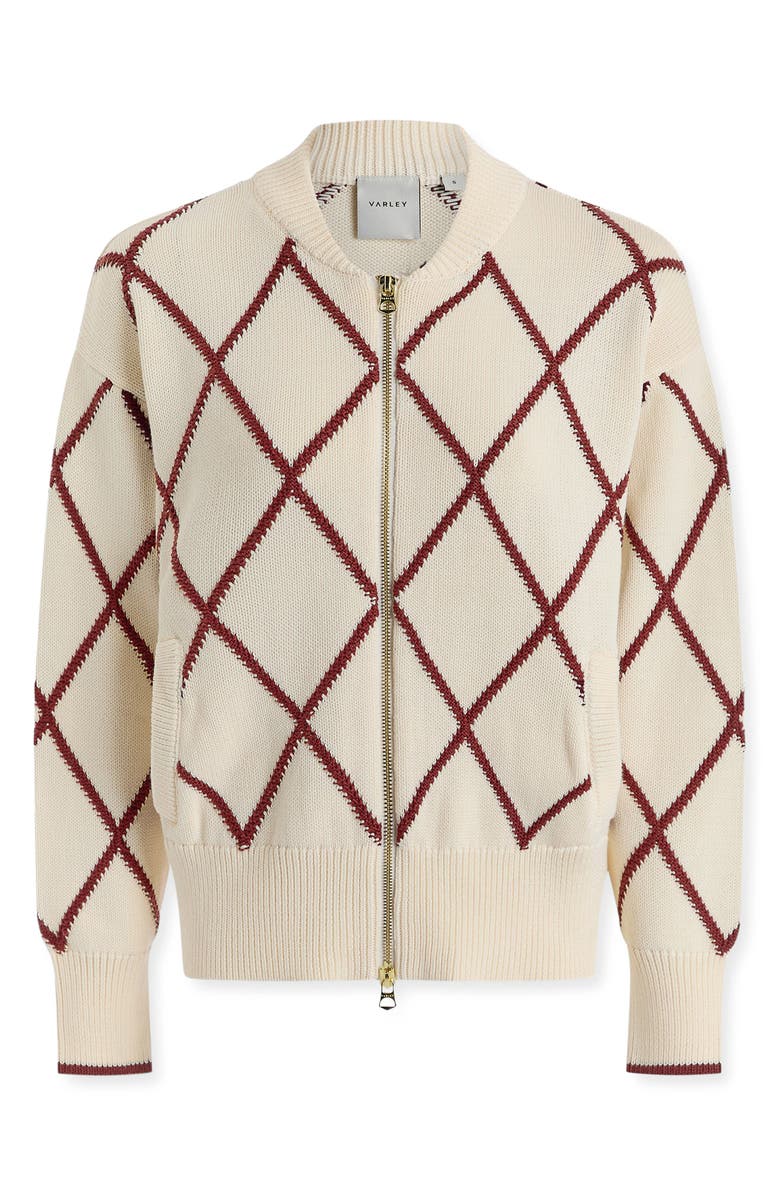 Varley Nile Cotton Bomber Cardigan, Alternate, color, Ivory / Port