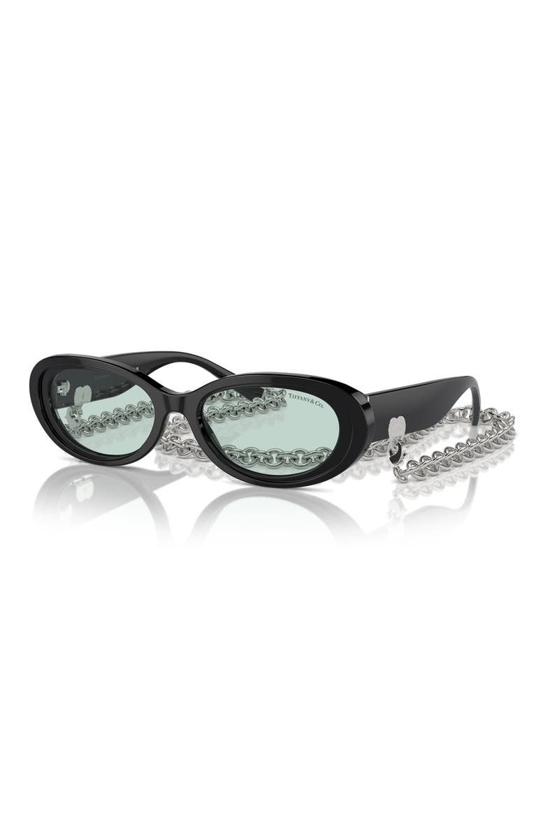 54mm Oval Sunglasses with Chain, Alternate, color, BLACK
