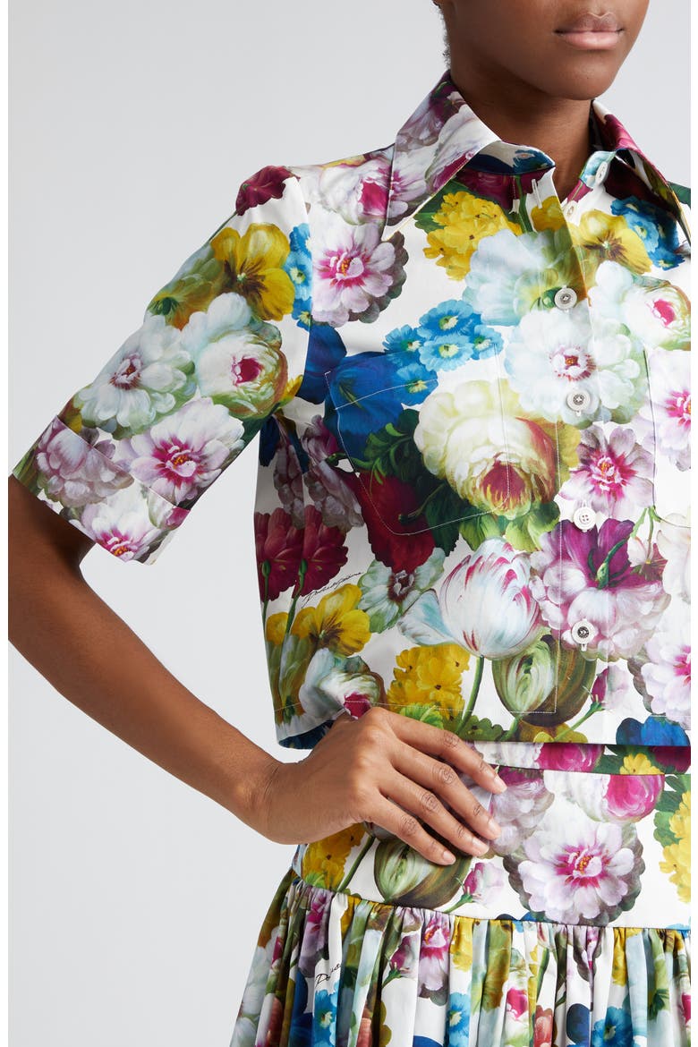 Floral Short Sleeve Crop Button-Up Shirt, Alternate, color, HA4YFFIORE NOTTURNO F.BCO