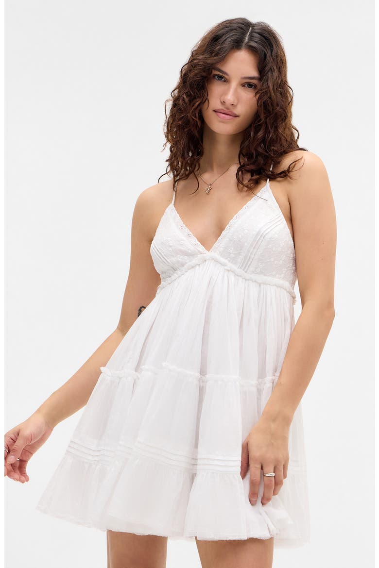 Aria Embroidered Tiered Cotton Babydoll Dress, Alternate, color, WHITE