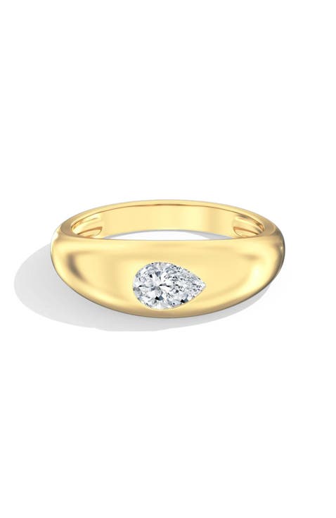 Pear Domed Lab Diamond Ring in 14K