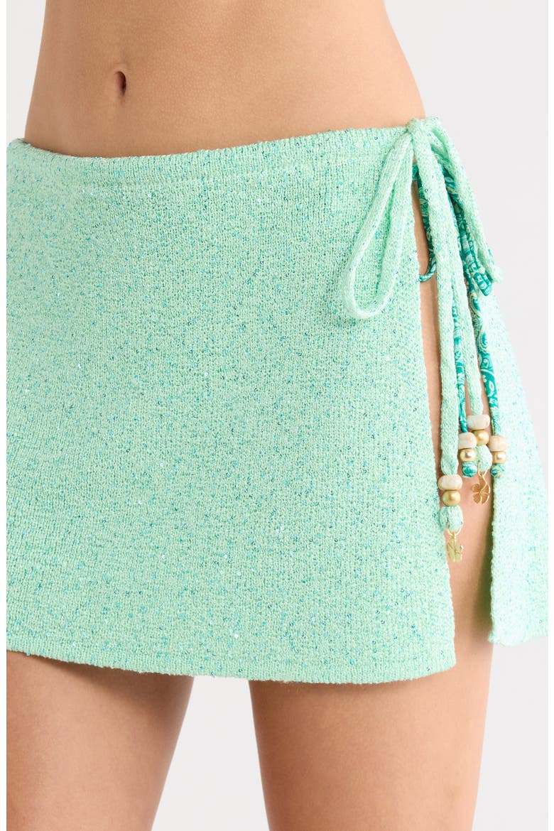 Sequin Side Tie Cotton Blend Cover-Up Sarong, Alternate, color, SEA GLIMMER