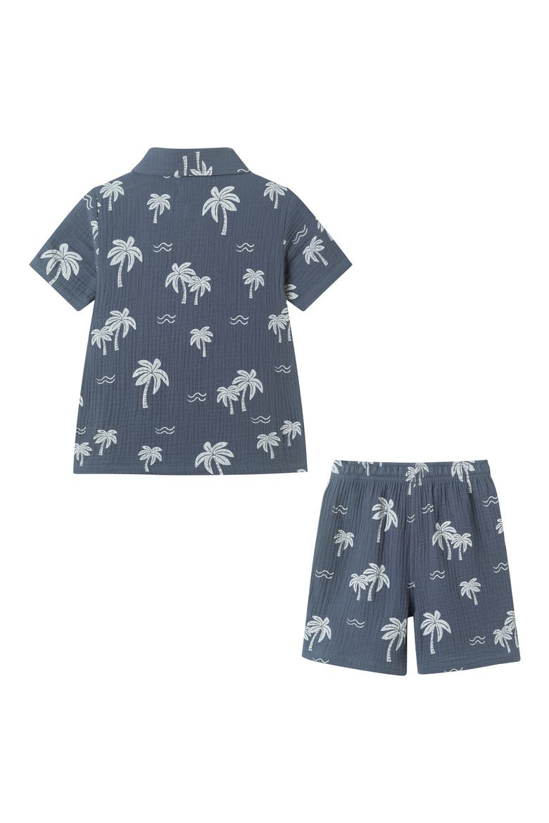 Kids' Printed Cotton Gauze Button-Up Shirt & Shorts Set, Alternate, color, GREY