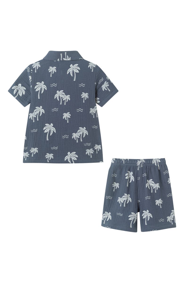 Andy & Evan Kids' Printed Cotton Gauze Button-Up Shirt & Shorts Set, Alternate, color, Grey