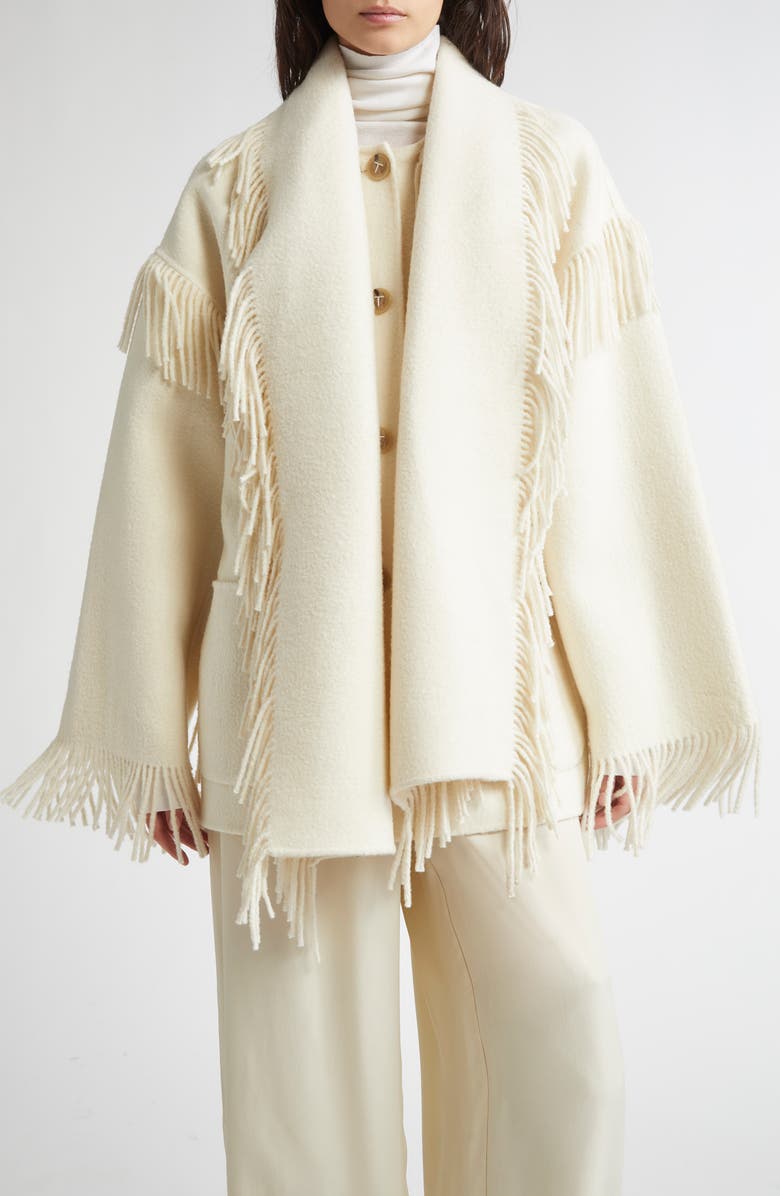 TOTEME Double Face Wool Blend Scarf Jacket, Main, color, Winter White