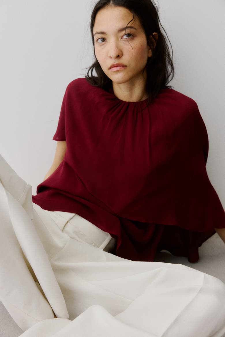 Cape Blouse, Alternate, color, Dark red