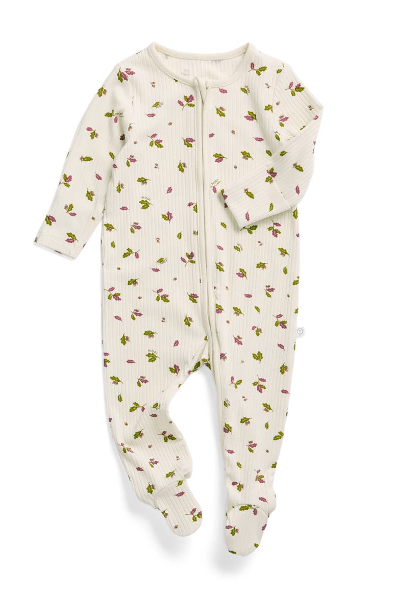 Ribbed Two Way Zip-Up Sleepsuit, Main, color, Autumn Leaf Woodland Gardenia