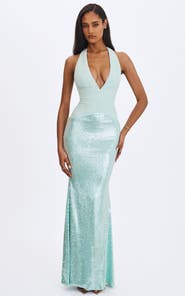 Miss Circle Wendale Sequin Plunging Mermaid Maxi Dress