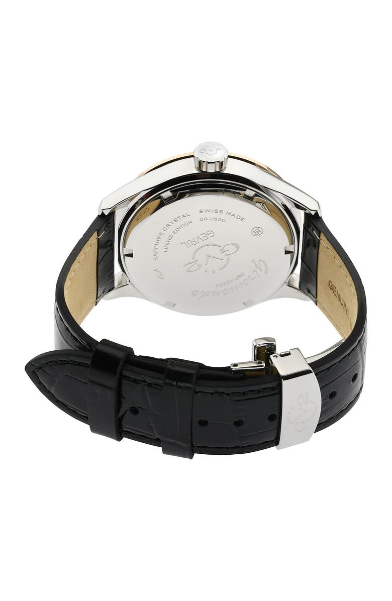 GV2 Men's Giromondo Green Dial Black Calfskin Leather Watch, 42mm, Alternate, color, Black