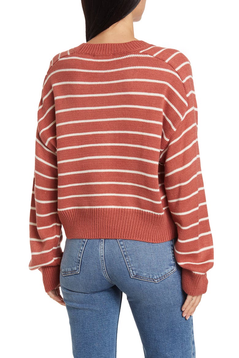 Saddle Stripe Long Sleeve Sweater, Alternate, color, DUSTY COPPER/ CREAM STRIPE