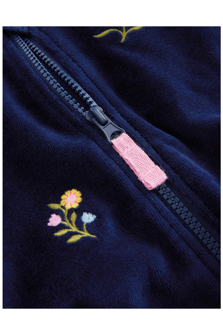 Kids' Embroidered Velour Full Zip Hoodie, Alternate, color, NAVY FLORAL EMBROIDERY