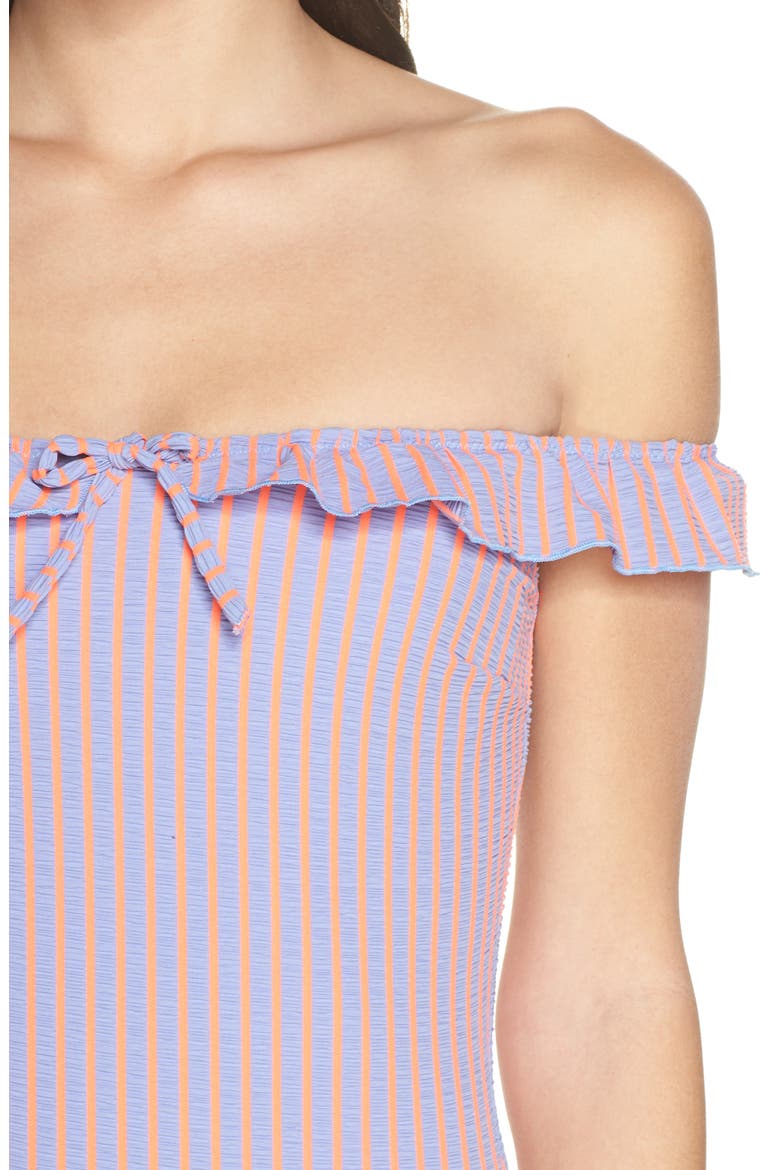 The Amelia Off the Shoulder One-Piece Swimsuit, Alternate, color, LAVENDER SEERSUCKER