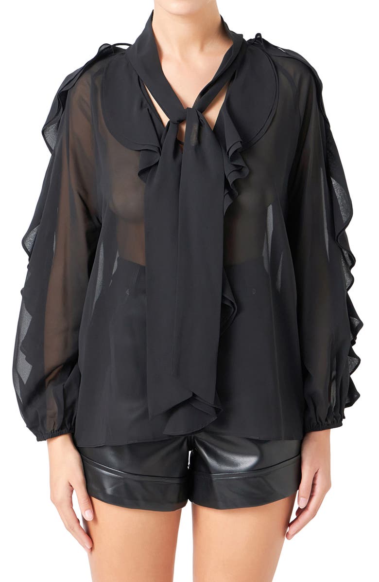 Endless Rose Sheer Chiffon Ruffle Shirt, Alternate, color, 