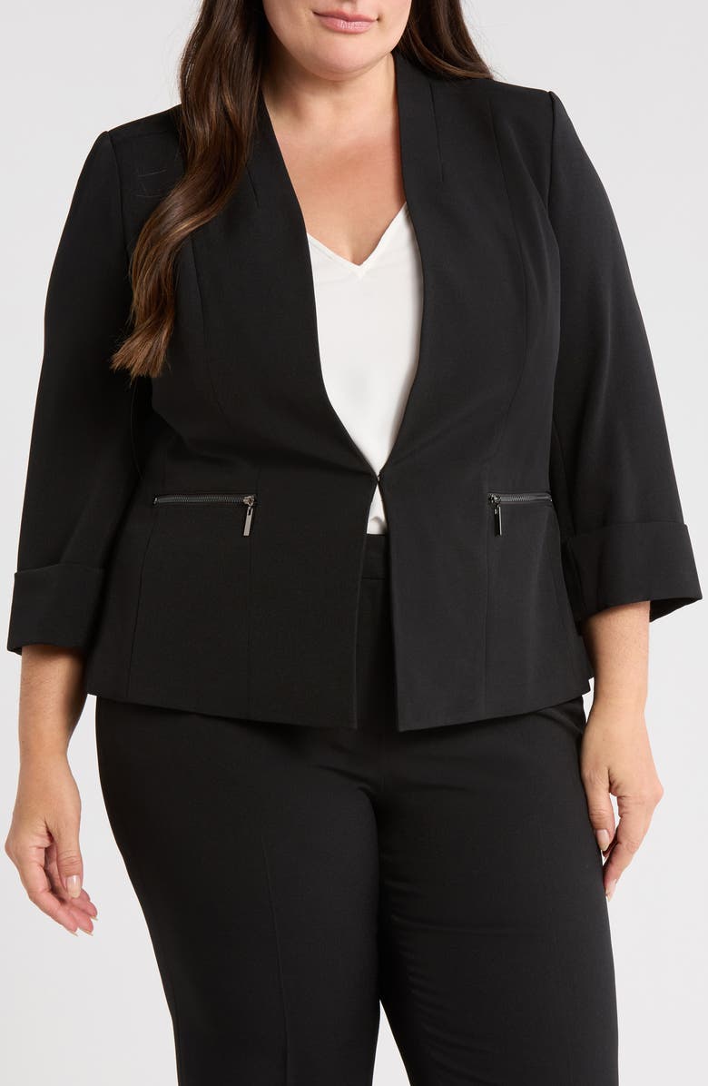 KASPER Stretch Crepe Jacket, Alternate, color, Black
