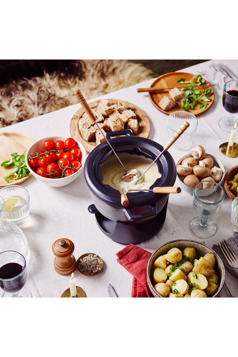 Nori Enameled Cast Iron Fondue Set, 8-Piece, 2-Qt., Alternate, color, Black