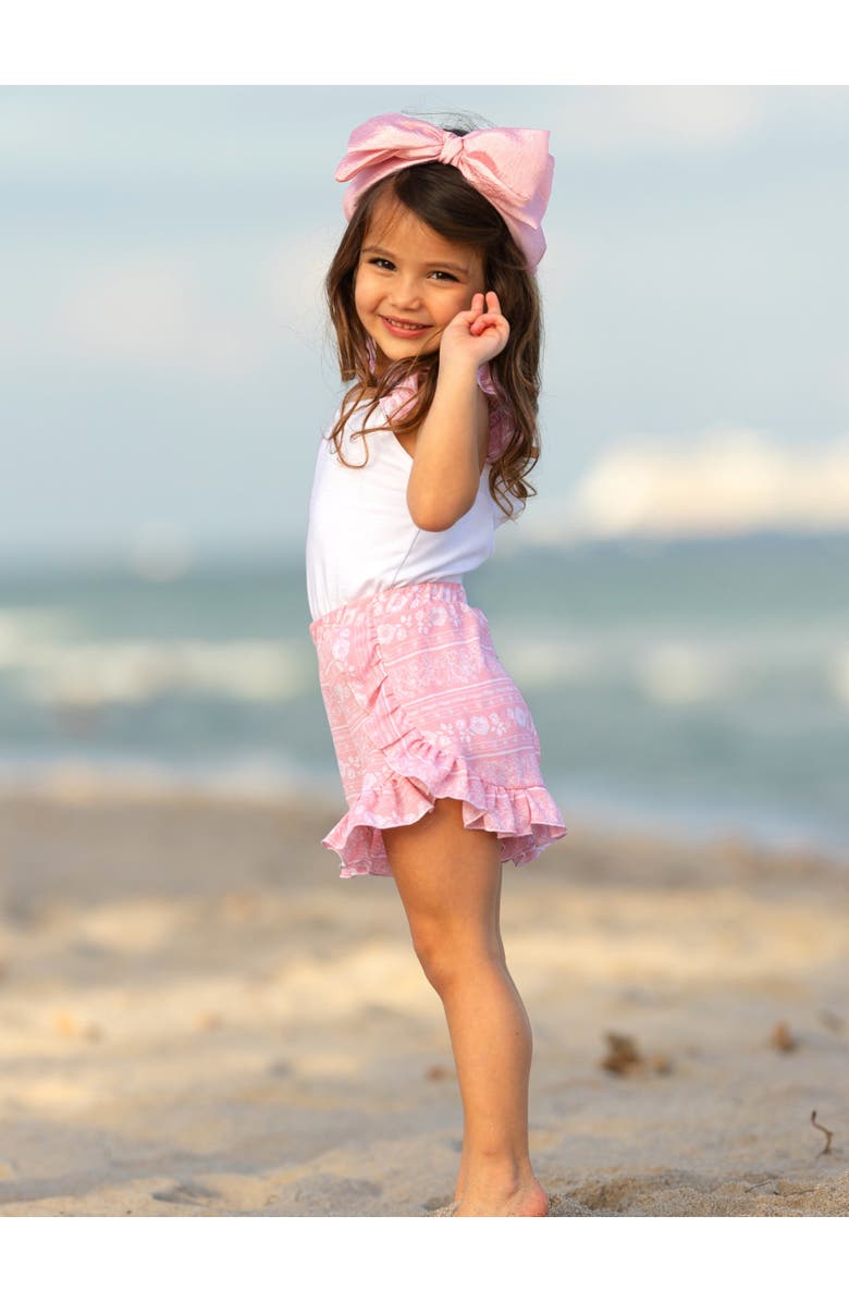 Mia Belle Girls Girls Love Those Frills Top and Ruffle Short Set, Alternate, color, Pink