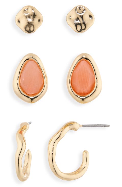 Set of 3 Molten Stud & Hoop Earrings