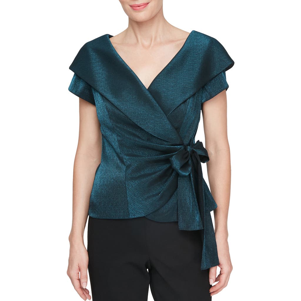 Alex Evenings Portrait Collar Wrap Top in Teal