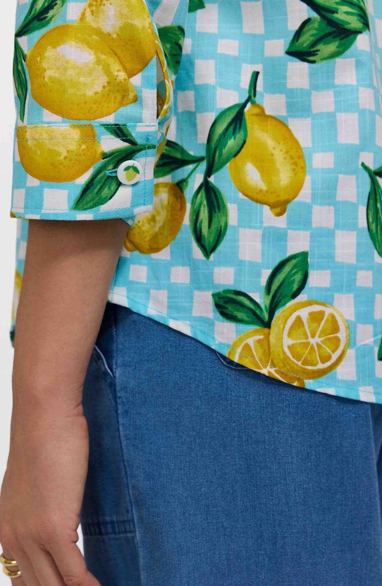 Foxcroft Hampton Lemon Linen Blend Shirt, Alternate, color, Blue Multi