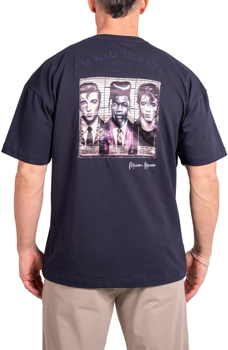 Maceoo Ascension Stars Appliqué Cotton Graphic T-Shirt, Alternate, color, Black