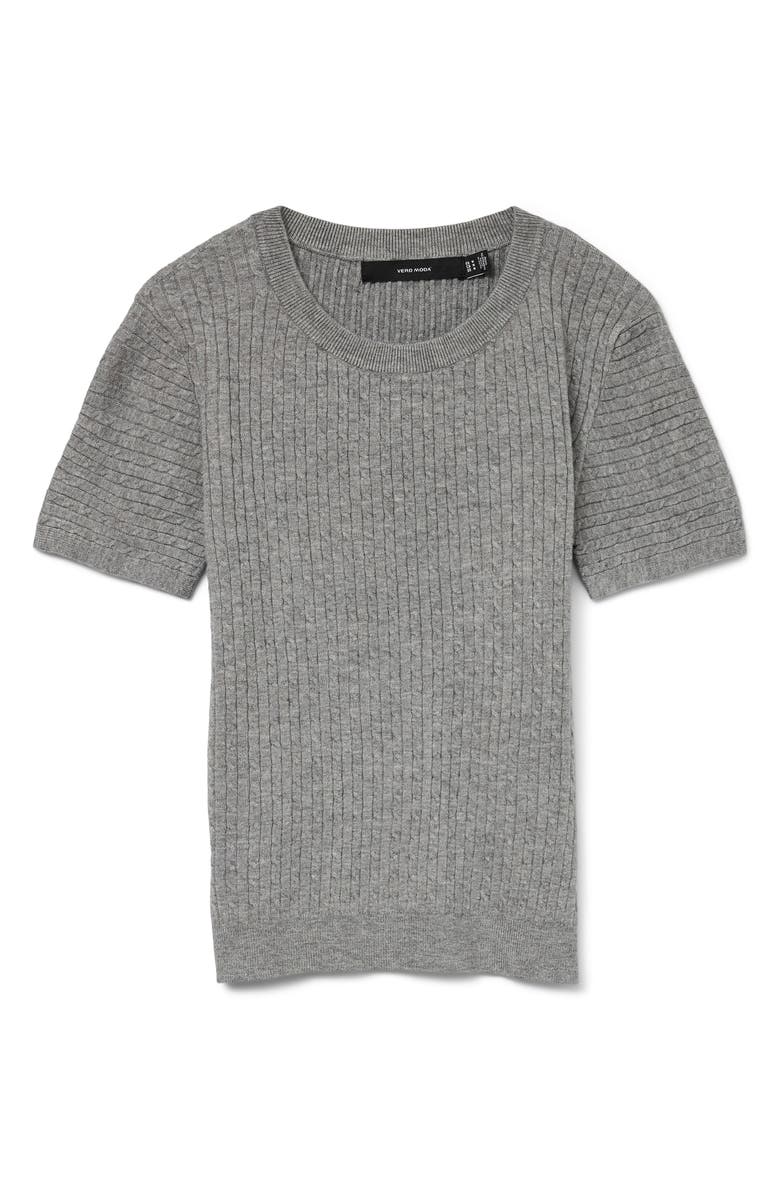 VERO MODA Mirla Short Sleeve Cable Knit Sweater, Alternate, color, Medium Grey Melange