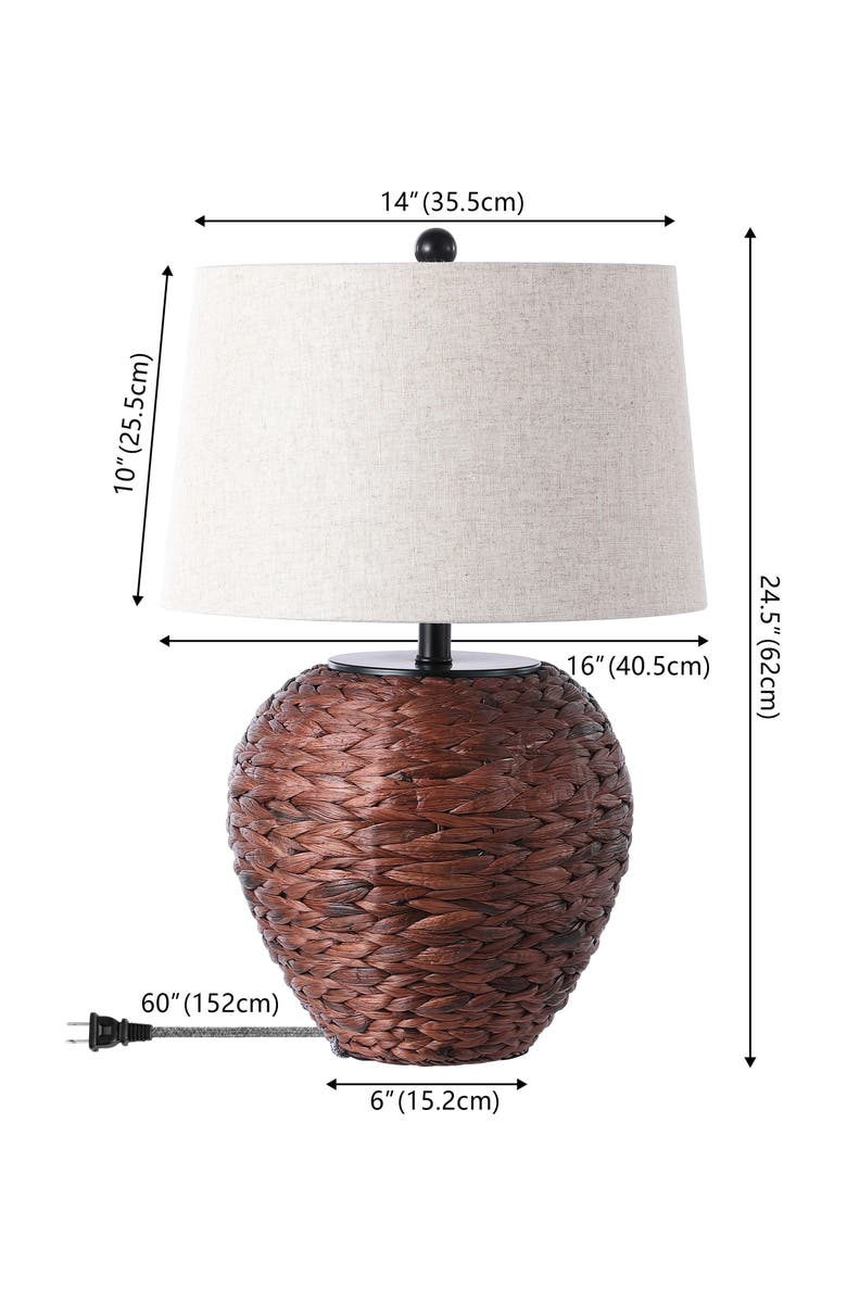 JONATHAN Y Alaro Farmhouse Coastal Water Hyacinth Basket LED Table Lamp, Main, color, Dark Brown