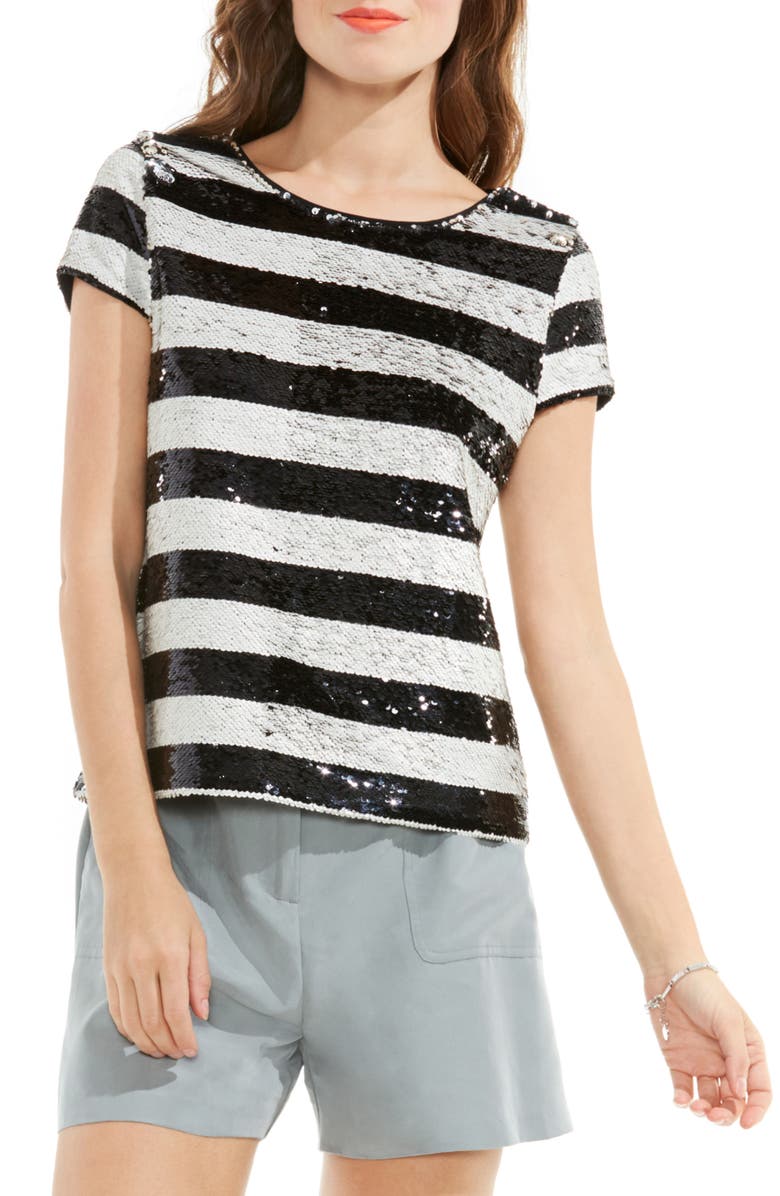 Vince Camuto Sequin Stripe Top, Main, color, 
