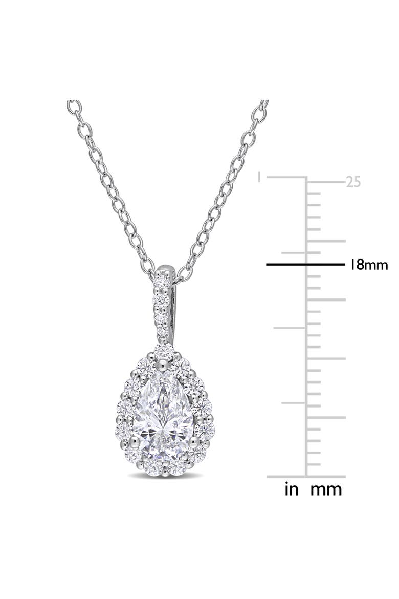 Moissanite Teardrop Halo Pendant, Alternate, color, Sterling Silver