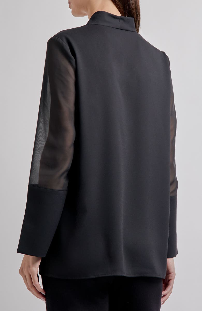 Misook Sheer Sleeve Crêpe de Chine Top, Alternate, color, Black