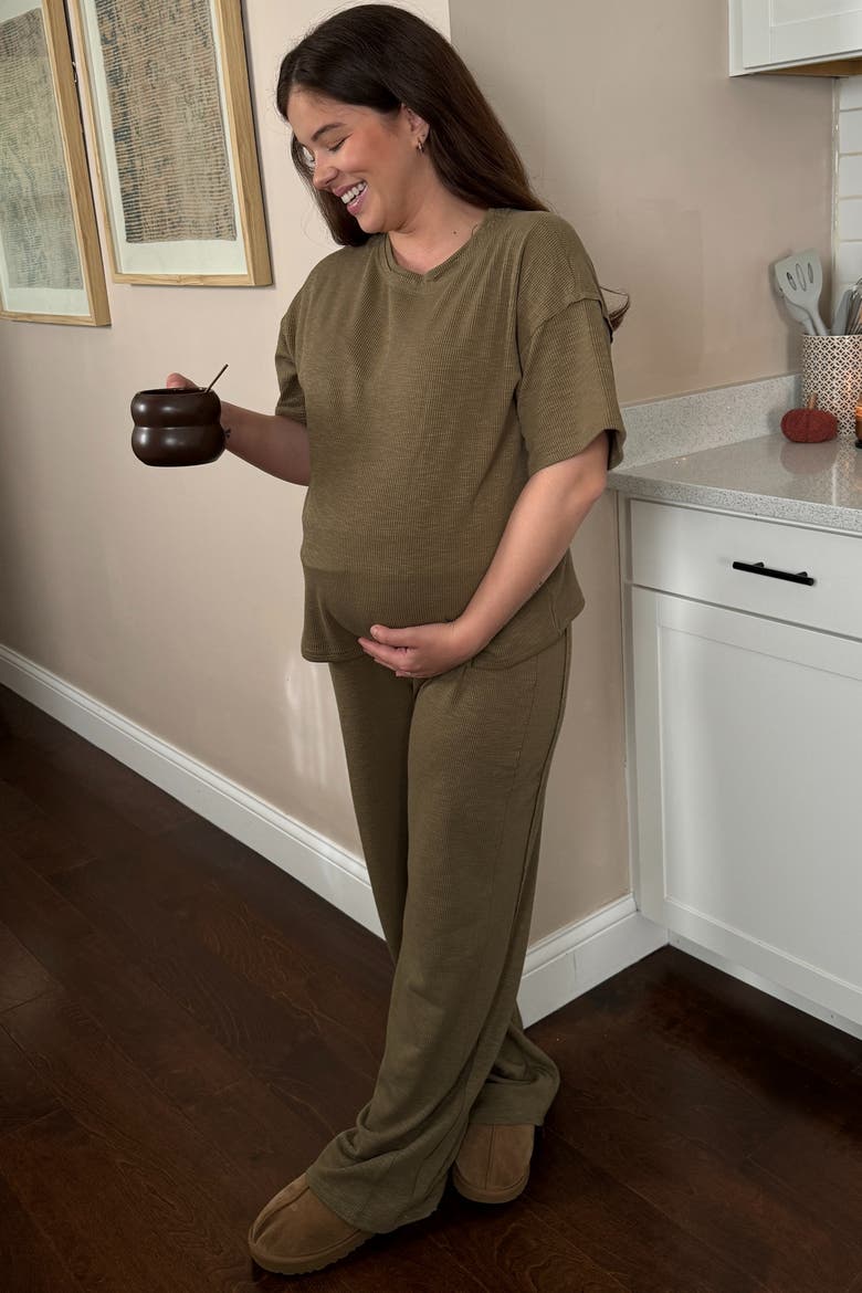 Textured Knit Oversized Tee And Pants Set, Alternate, color, Olive Green