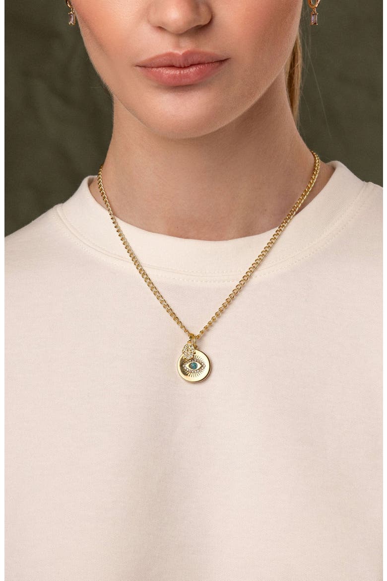 Skyfall Evil Eye and Hamsa Hand Necklace, Alternate, color, Gold / Turquoise