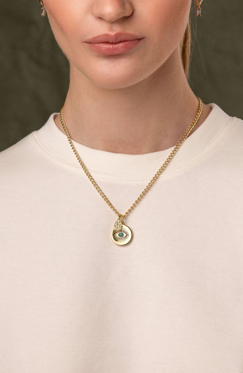 Nialaya Skyfall Evil Eye and Hamsa Hand Necklace, Alternate, color, Gold / Turquoise