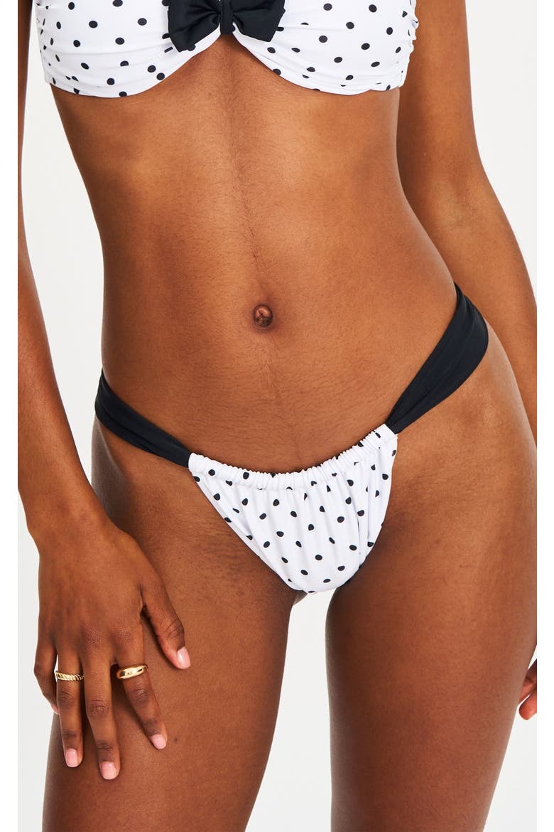 Oliveah Polka Dot Ruched Lacing Bikini Bottom, Main, color, White
