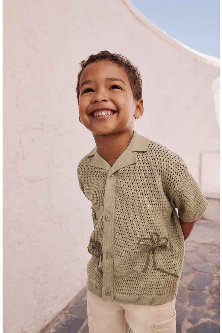 Kids' Palm Tree Embroidered Open Stitch Cotton Polo Sweater, Alternate, color, GREEN
