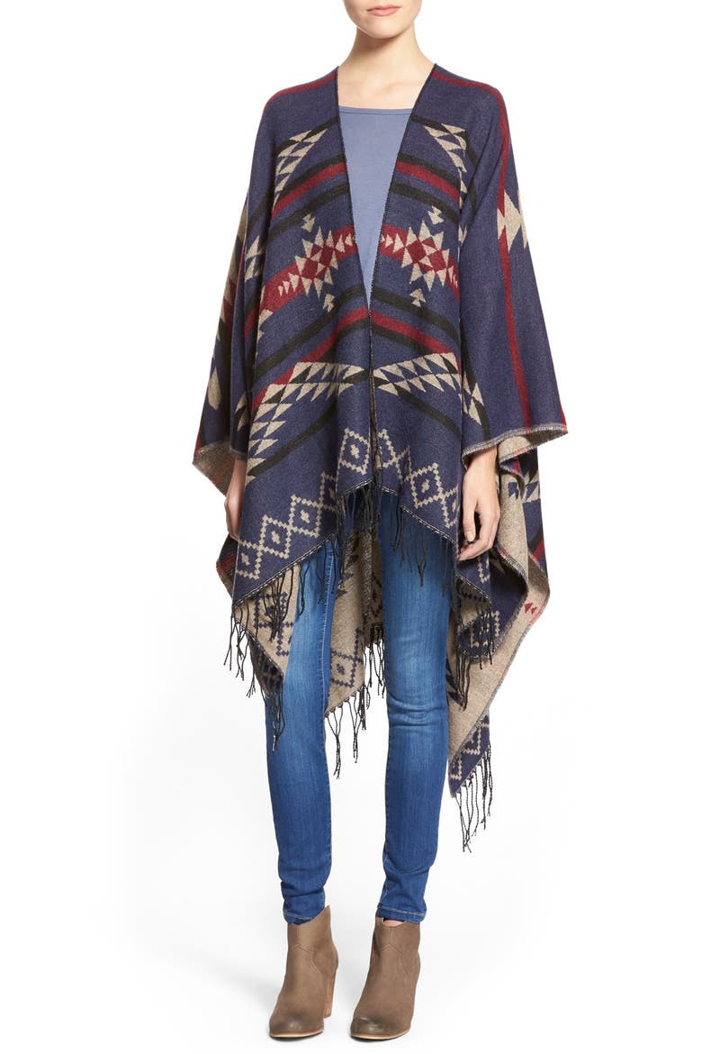 Reversible Geometric Pattern Poncho, Main, color, INDIGO MULTI