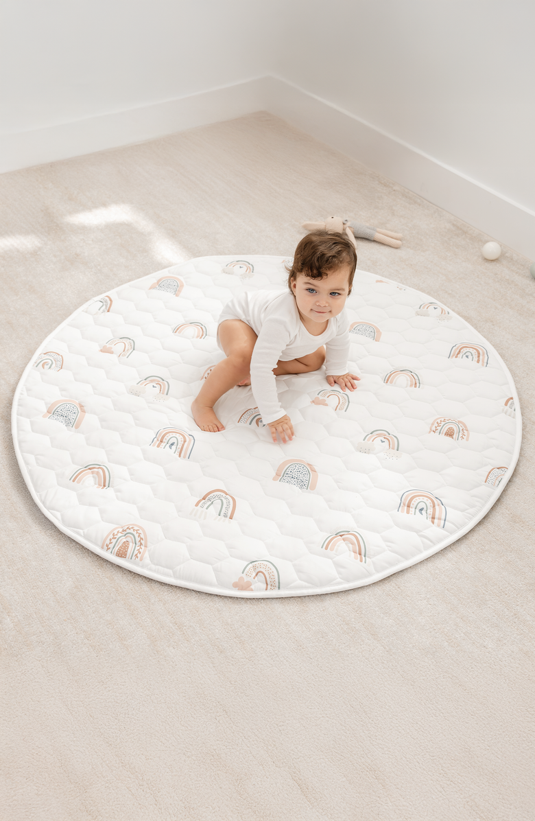 Comfy Cubs Premium Play Mat with Non-Slip Bottom, Round, Alternate, color, Rainbow