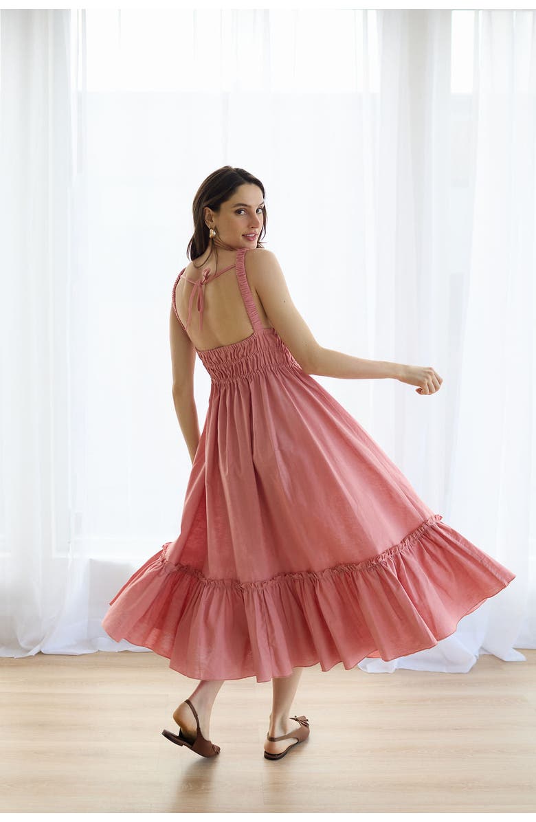 Vasiliki Amara Ruched Midi Linen Dress, Alternate, color, Dusty Pink