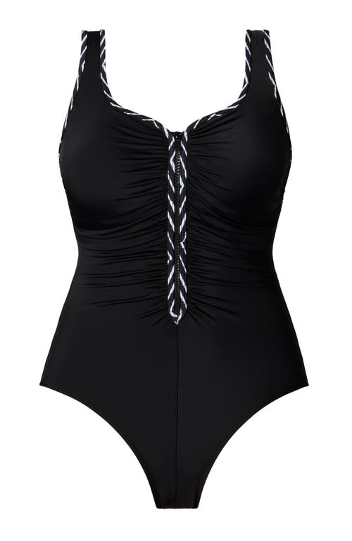 Shapesolver Sport Shirred Zipper Tank Chlorine Resistant One-piece Swimsuit In Black