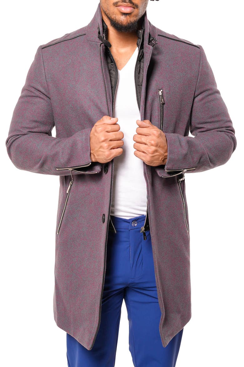 Captainbordeaux Blue Wool Blend Car Coat with Quilted Bib, Alternate, color, BLUE