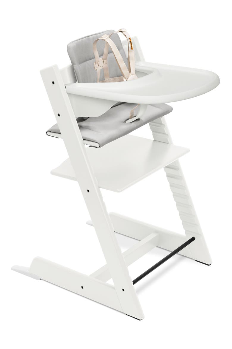 Tripp Trapp® Highchair², Cushion & Stokke® Tray, Main, color, WHITE W/ ANTHRACITE