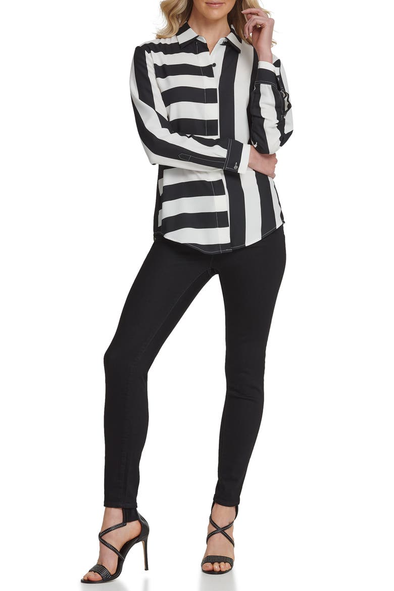 Stripe Blouse, Alternate, color, BLACK/ IVORY