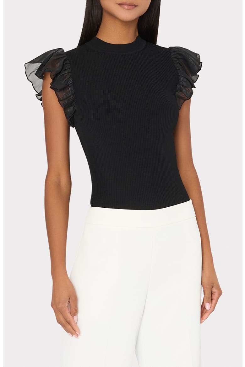 Chiffon Flutter Sleeve Top, Main, color, BLACK