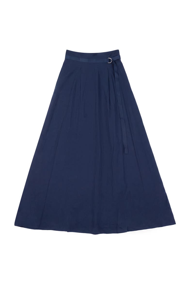 Rayon Maxi Knife Pleated Double D Ring Skirt, Main, color, Dark Denim
