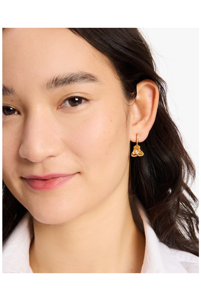 precious pansy drop huggie earrings, Alternate, color, GOLD.