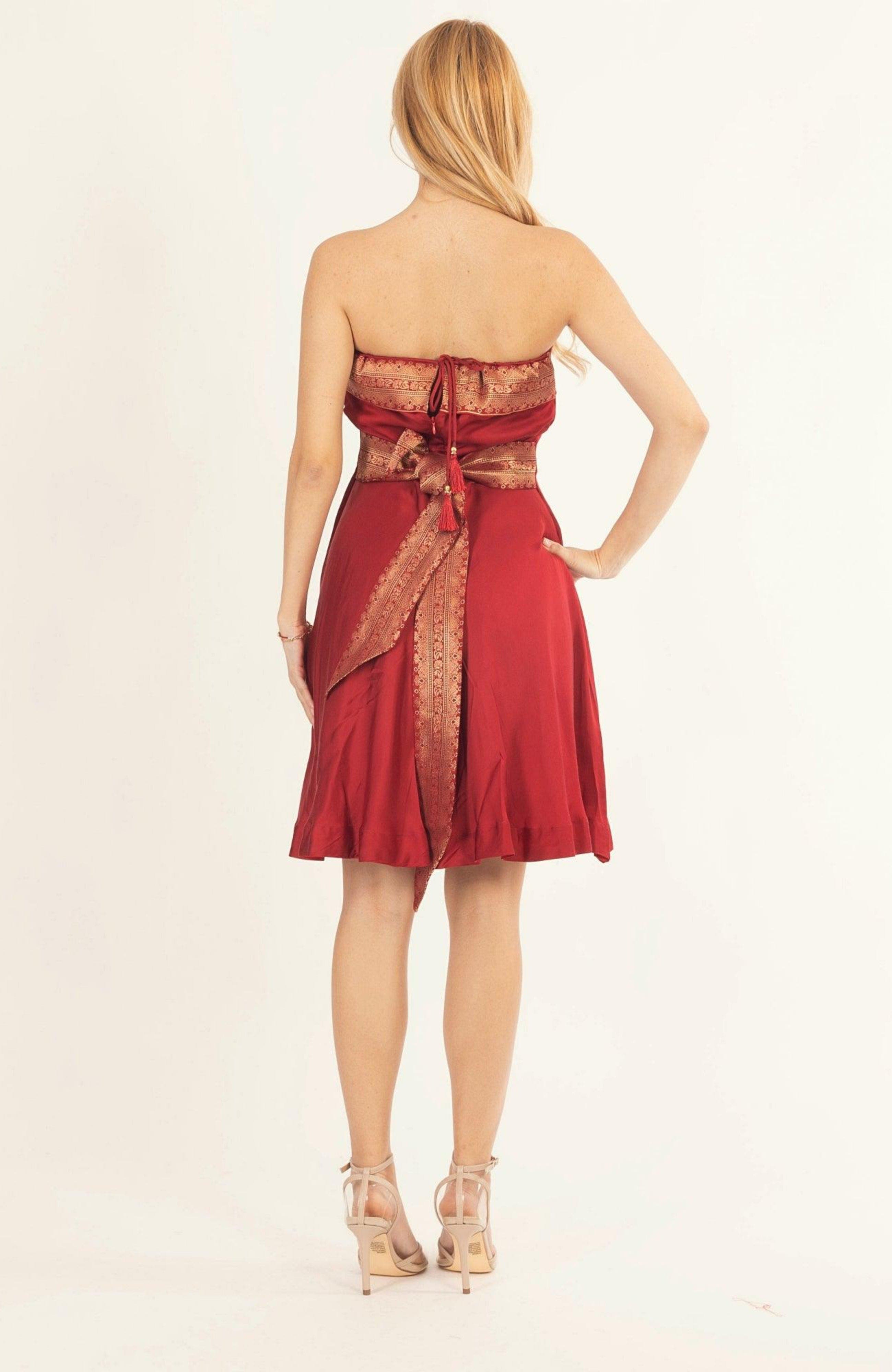 Cerise Jacquard Border Strapless Mini Dress - image 2