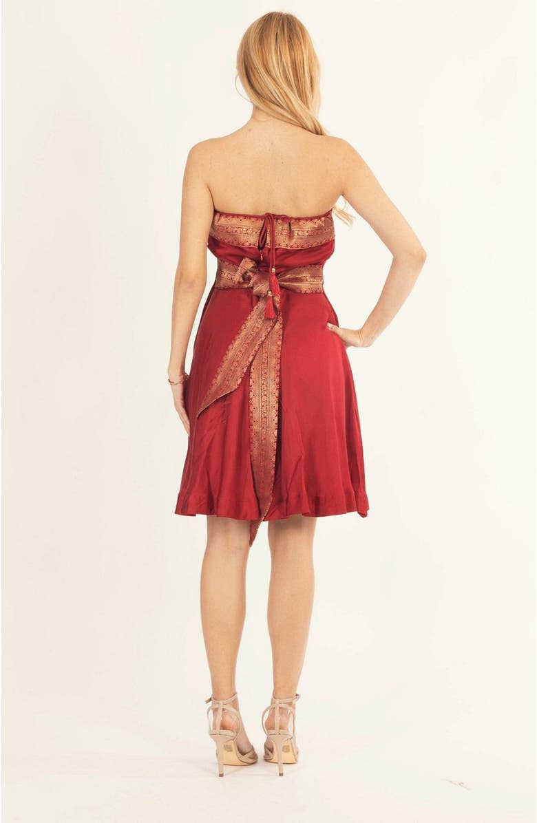 RAAS Cerise Jacquard Border Strapless Mini Dress, Alternate, color,