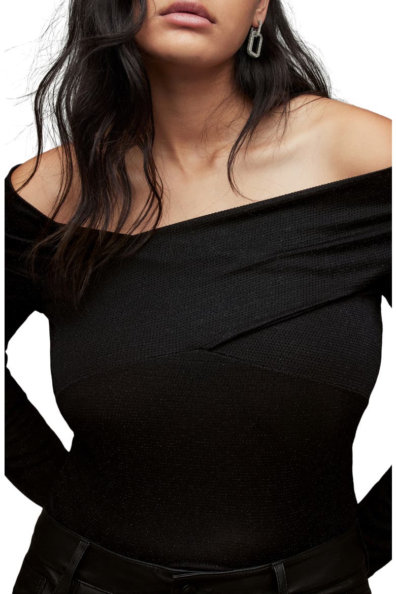 Delta Shimmer off the Shoulder Top, Alternate, color, BLACK
